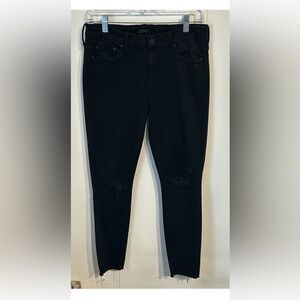 MOTHER LOOKER ANKLE FRAY "Guilty as Sin" Distressed Black Jeans Size 30